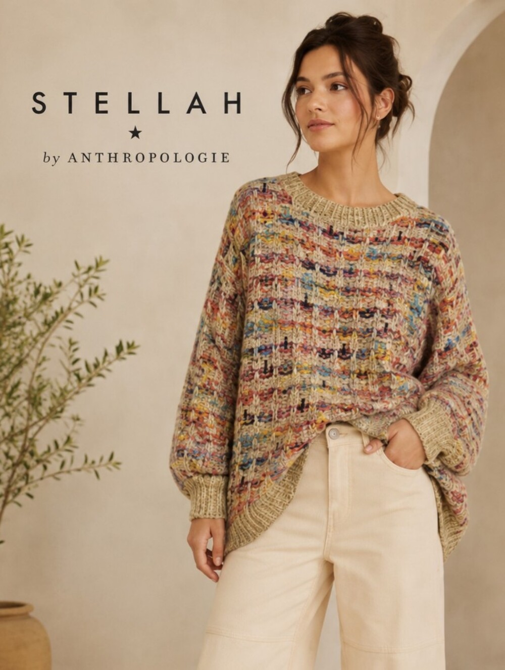 Stellah Anthropologie Womens Metallic Colorful Knit Sweater XS Pink Pullover
